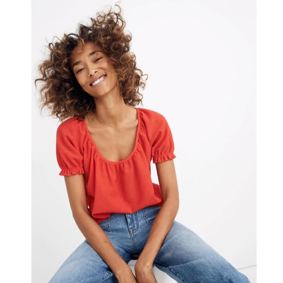 NWT Madewell Texture & Thread Red Peasant Top Size S - Picture 1 of 12